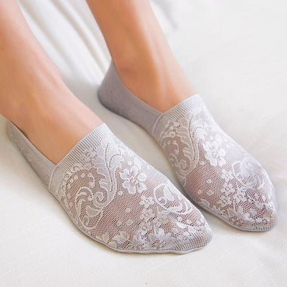 5 Pairs Fashion Women Girls Summer Socks 7 Color Style Lace Flower Short Sock Antiskid Invisible Ankle Socks For Women