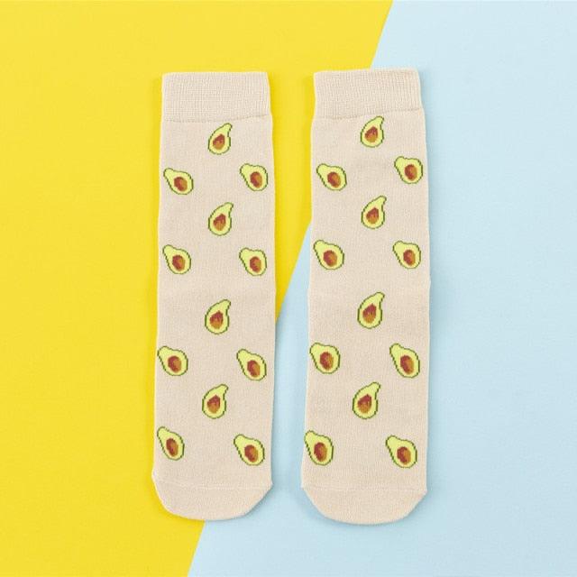 Women's Colorful Cotton Socks Fruits Banana Avocado Lemon Egg Cookie Donuts Food Happy Color Socks