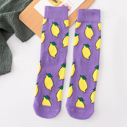 Women's Colorful Cotton Socks Fruits Banana Avocado Lemon Egg Cookie Donuts Food Happy Color Socks