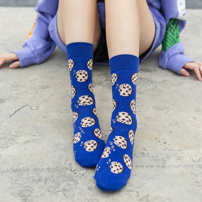 Women's Colorful Cotton Socks Fruits Banana Avocado Lemon Egg Cookie Donuts Food Happy Color Socks