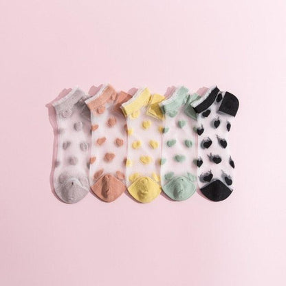 5 Pairs Young Girl Funny Cute Fashion Colorful Candy Dot Red Lips Wave Socks Sweet Women Thin Summer Ankle Crystal Sheer Socks For Women