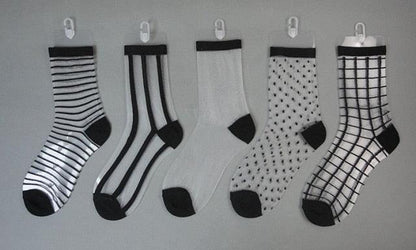 5 Pairs Young Girl Funny Cute Fashion Colorful Candy Dot Red Lips Wave Socks Sweet Women Thin Summer Ankle Crystal Sheer Socks For Women