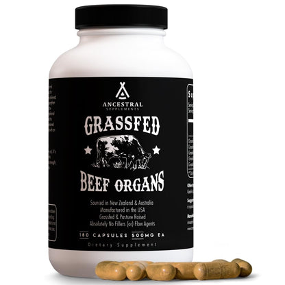 Ancestral Supplements Beef Liver Support Capsules, Iron & Energy, 180 Ct | Freeze-dried, Non-GMO Liver Rich in Heme Iron, Vitamin A & B12; Grass-fed, Desiccated, Vital Liver Support, Natural Liver
