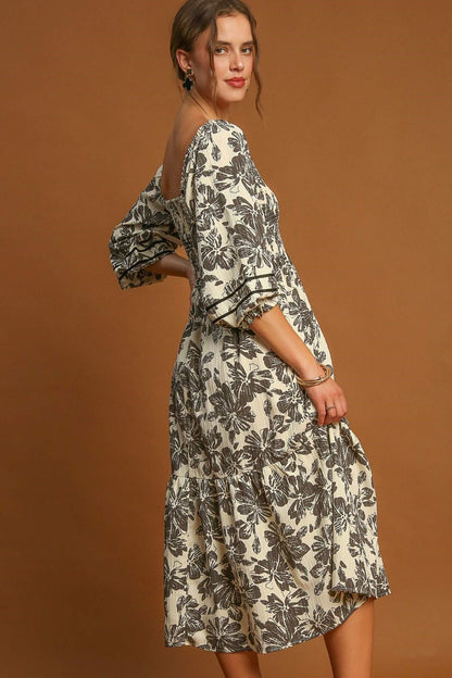 Ruffle Hem Flower Printed V-Neck Dress For Women – Floral Print Dress, Ruffle Hem V-Neck Dress, Feminine Floral Dress, Elegant V-Neck Dress, Flirty Ruffle Hem Dress