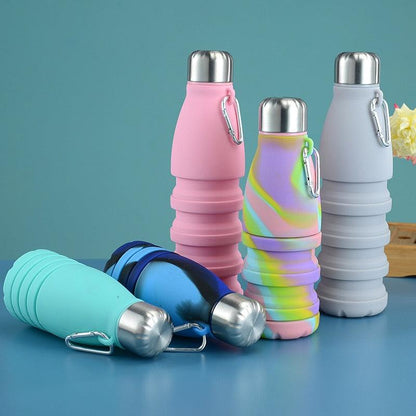 550ML Portable Silicone Bottle Retractable Folding Water Bottle Outdoor Sports Travel Drinking Cup with Large Capacity Silicone Foldable Sports Bottle Reusable Folding Travel Water Container for Gym Camping Hiking Fishing
