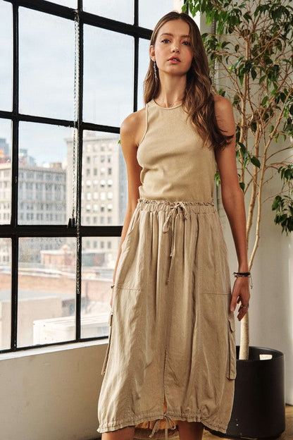 Drawstring Sleeveless Washed Dress For Women – Casual, Stylish, Comfortable, Versatile, Effortlessly Chic Dress for Everyday Wear
