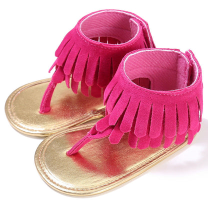 Baby Summer Newborn 0-18M Infant Baby Girls Children's Sandals Summer New Retro Tassel Flannel Baby  Shoes Solid Non-slip