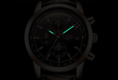 Men's  Waterproof Watch With Chronometers Date Display And Fluorescent Pointers Excellent Look Perfect Gift