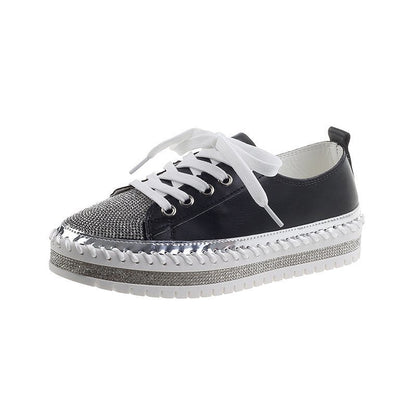 Womens Leopard Sneakers Women Canvas Shoes Leisure Lace-Up Sneakers Rhinestone Shiny Flat Charming Shoes Platform Leisure Low Sneakers