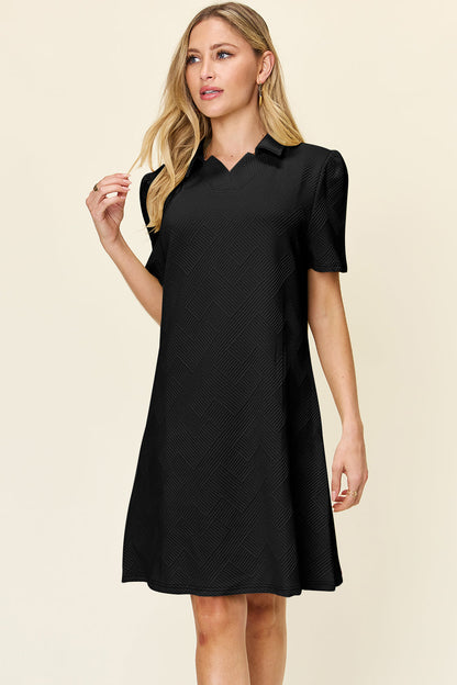 Double Take Full Size Texture Collared Neck Short Sleeve Dress Textured Dress For Women
