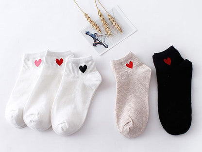 Women Short Socks Red Heart Cute College Fresh Female Socks Soft Cotton Summer Autumn Sock for Girls