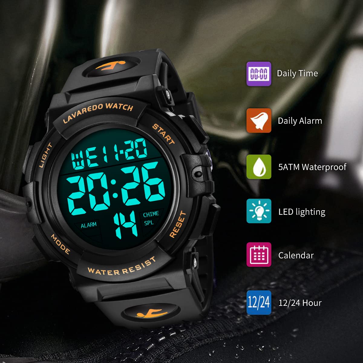 L LAVAREDO Mens Digital Watch Sports Military Watches Waterproof Outdoor Chronograph Wrist Watches for Men with LED Back Ligh/Alarm/Date