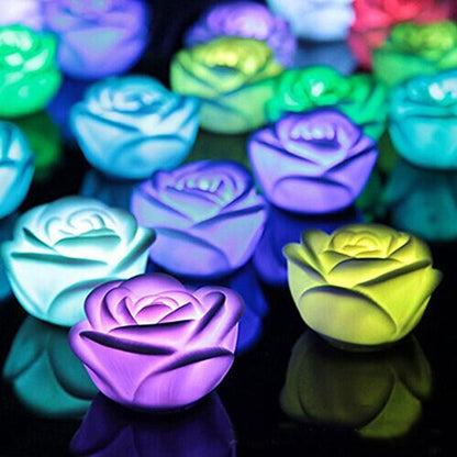 6/12pcs LED Candle Light Simulation Rose Romantic Holiday Party Wedding Confession with Reusable Night Decoration Colorful Light Flameless LED Tea Lights Candle Romantic Love Rose Shape LED Candle
