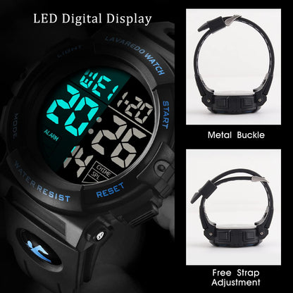 L LAVAREDO Mens Digital Watch Sports Military Watches Waterproof Outdoor Chronograph Wrist Watches for Men with LED Back Ligh/Alarm/Date