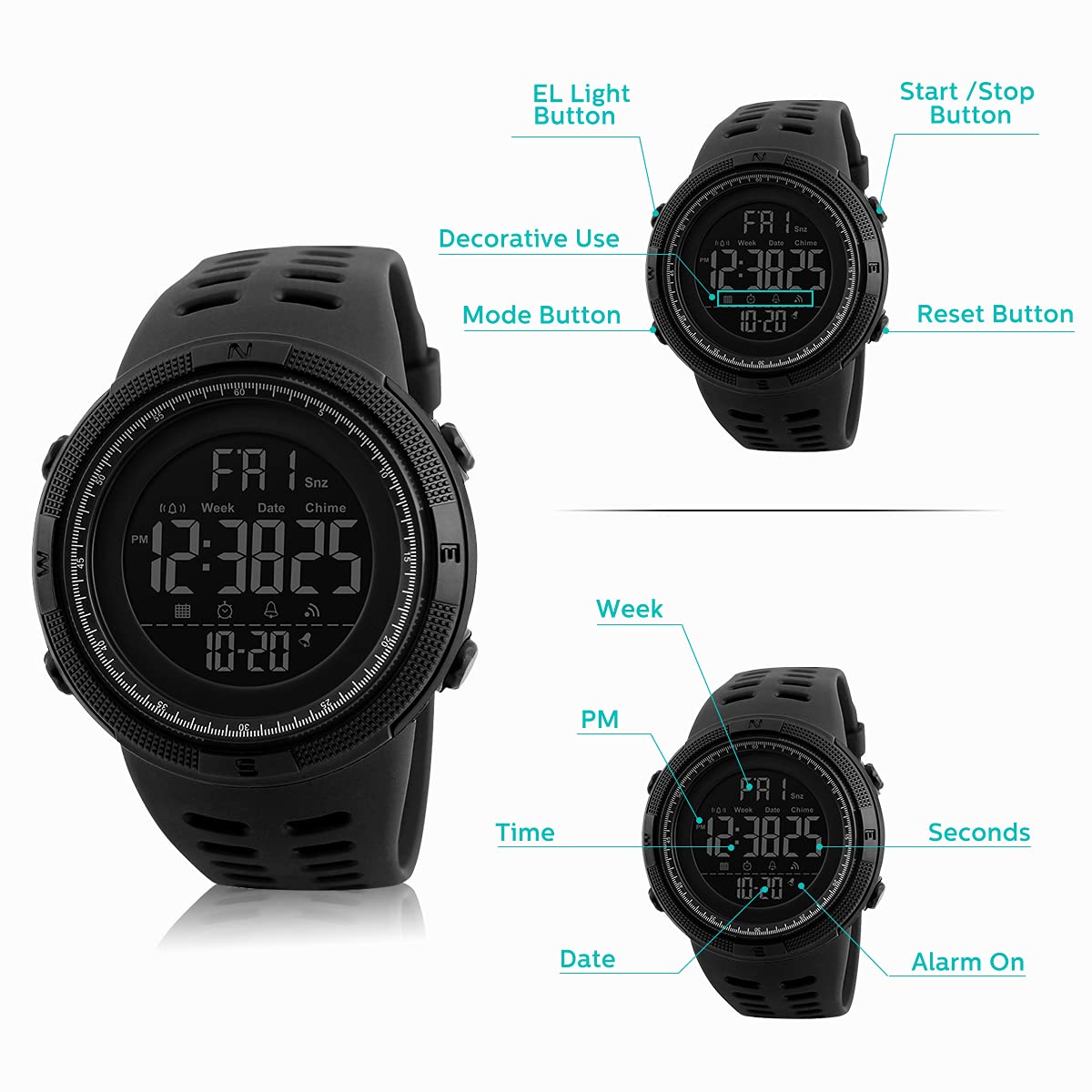 L LAVAREDO Mens Digital Watch Sports Military Watches Waterproof Outdoor Chronograph Wrist Watches for Men with LED Back Ligh/Alarm/Date