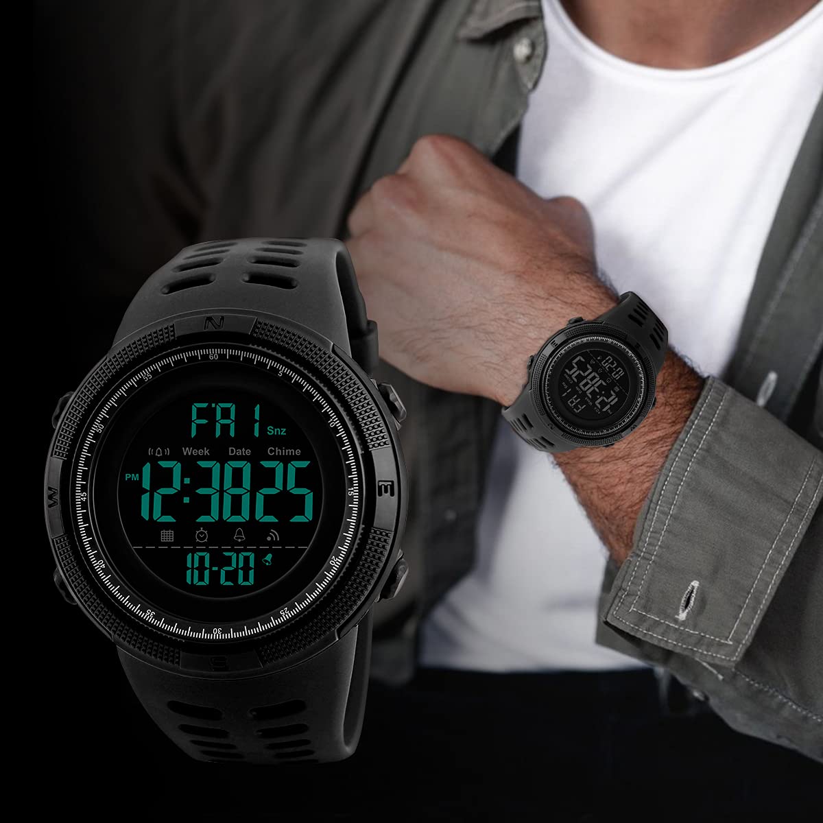 L LAVAREDO Mens Digital Watch Sports Military Watches Waterproof Outdoor Chronograph Wrist Watches for Men with LED Back Ligh/Alarm/Date