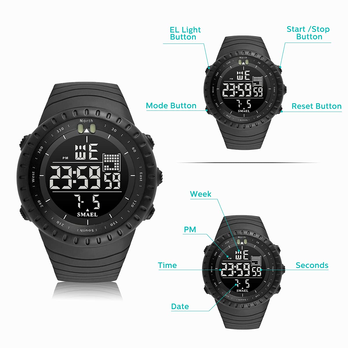 L LAVAREDO Mens Digital Watch Sports Military Watches Waterproof Outdoor Chronograph Wrist Watches for Men with LED Back Ligh/Alarm/Date