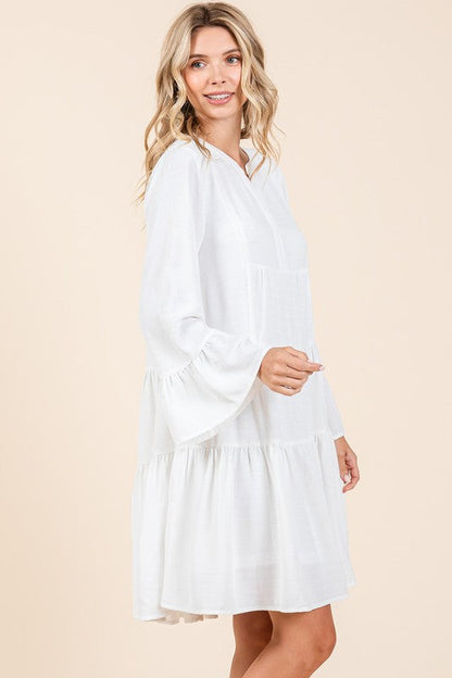 Tiered Notched Flare Sleeve Dress – Playful and Stylish Dress with Flare Sleeves and Notched Neckline