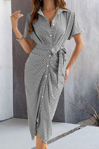 Collared Neck Short Sleeve Midi Shirt Dress Elegant & Versatile Style Cute Dress For Girls
