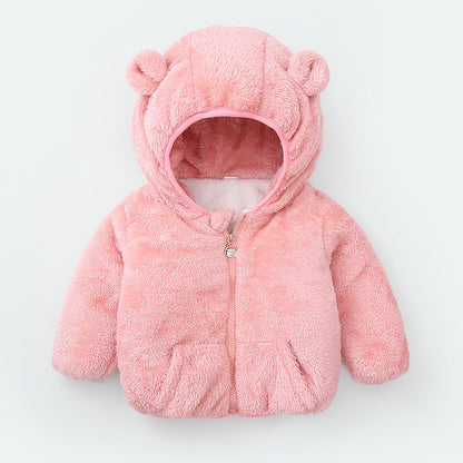 Modern Winter Fleece Children's Sweater Boys and Girls Hoodie Jacket Warm Baby Coat  With Bear Ears