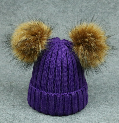 Modern Trend Children's Winter Toddler Baby Kids hat Cap With Two Double Pompom Ears Funny Hat