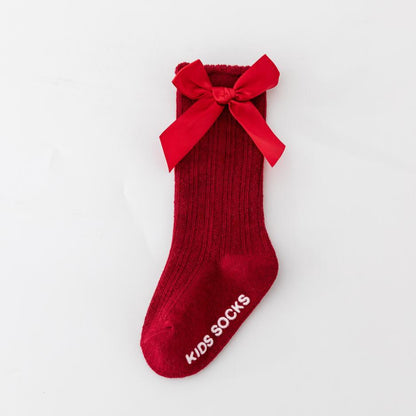 New Kids Stretchable Socks Toddlers Girls Big Bow Knee High Long Soft Cotton Lace Baby Comfortable Colorful  Socks