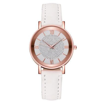 Womens Watches Bracelet Set Starry Sky Ladies Watch Casual Leather Student Quartz Wristwatch Luxury Fashion Minimalist Leather Strap Dress Analogue Quartz Round Elegant Watch