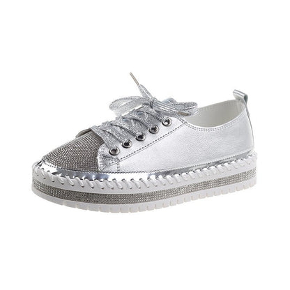 Womens Leopard Sneakers Women Canvas Shoes Leisure Lace-Up Sneakers Rhinestone Shiny Flat Charming Shoes Platform Leisure Low Sneakers