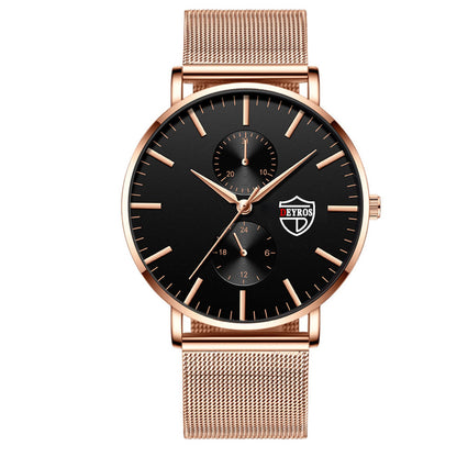 Black 3Bar Watch Men Women'S Watches Ladies Watch With Crystals  Fashion Stainless Steel Band Comfortable Wristwatch