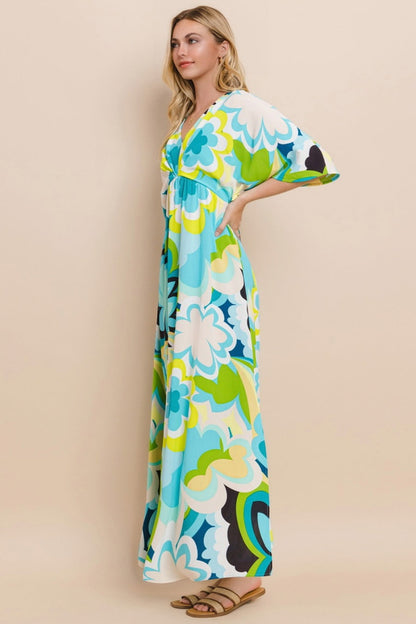 Floral Printed Slit Maxi Dress For Women – Summer Floral Maxi Dress, Elegant Slit Maxi Dress, Feminine Floral Dress, Romantic Floral Dress, Chic Summer Maxi Dress, Vibrant Slit Dress, Sophisticated Floral Dress