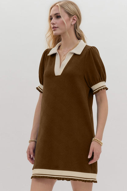 Trendy Contrast Short Sleeve Mini Dress Soft & Comfortable Casual Dress for Women