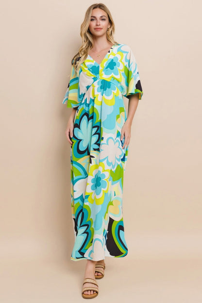 Floral Printed Slit Maxi Dress For Women – Summer Floral Maxi Dress, Elegant Slit Maxi Dress, Feminine Floral Dress, Romantic Floral Dress, Chic Summer Maxi Dress, Vibrant Slit Dress, Sophisticated Floral Dress