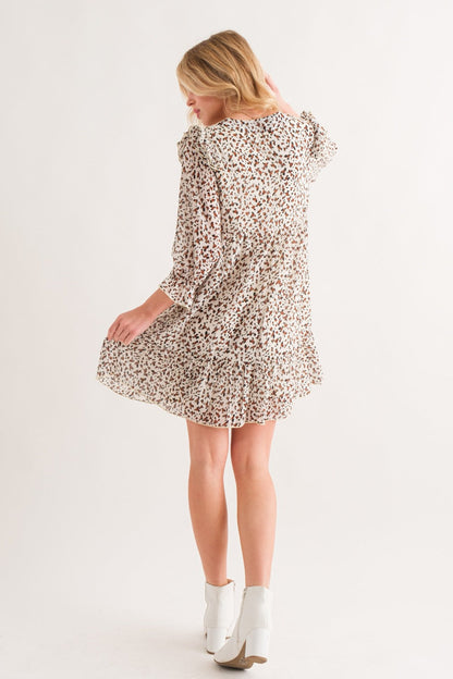 Leopard Ruffle Hem Woven Mini Dress For Women – Leopard Print Dress, Flattering Ruffle Hem Dress, Playful Mini Dress, Animal Print Dress, Chic Leopard Dress