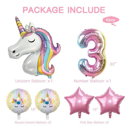 6pcs Rainbow Unicorn Balloon And 32 inch Number Foil Balloons For Kids Unicorn Theme Birthday Party Decorations Baby Shower Girl Party Birthday Decoration