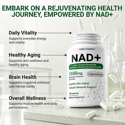 NAD+ Supplement, Liposomal NAD Nicotinamide Riboside Resveratrol 1500 mg - Anti-Aging & Brain Health, Improve Energy - Specifically for Women and Men, 120 Cout