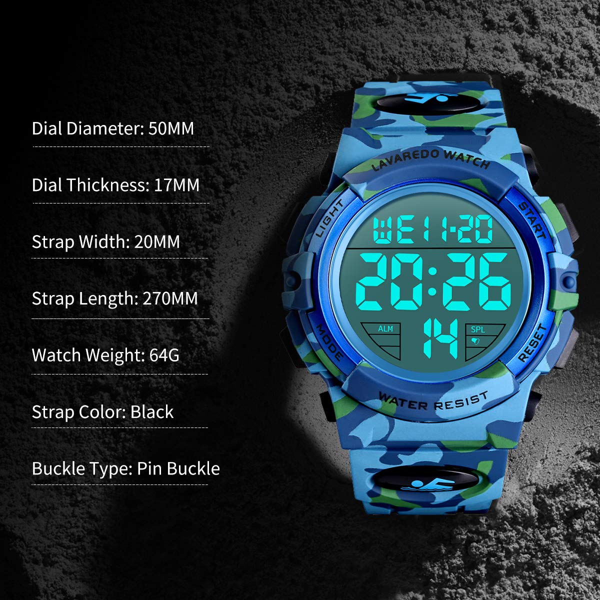 L LAVAREDO Mens Digital Watch Sports Military Watches Waterproof Outdoor Chronograph Wrist Watches for Men with LED Back Ligh/Alarm/Date