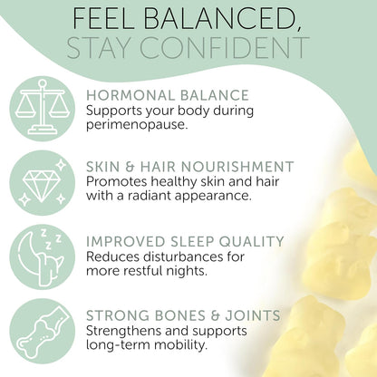 Perimenopause Supplements Women | Premenopausal Gummy Vitamins | Relief for Hormonal Balance & Mood Swings | Supports Menstrual Cycle Regulation | 60 Vegan Gummies