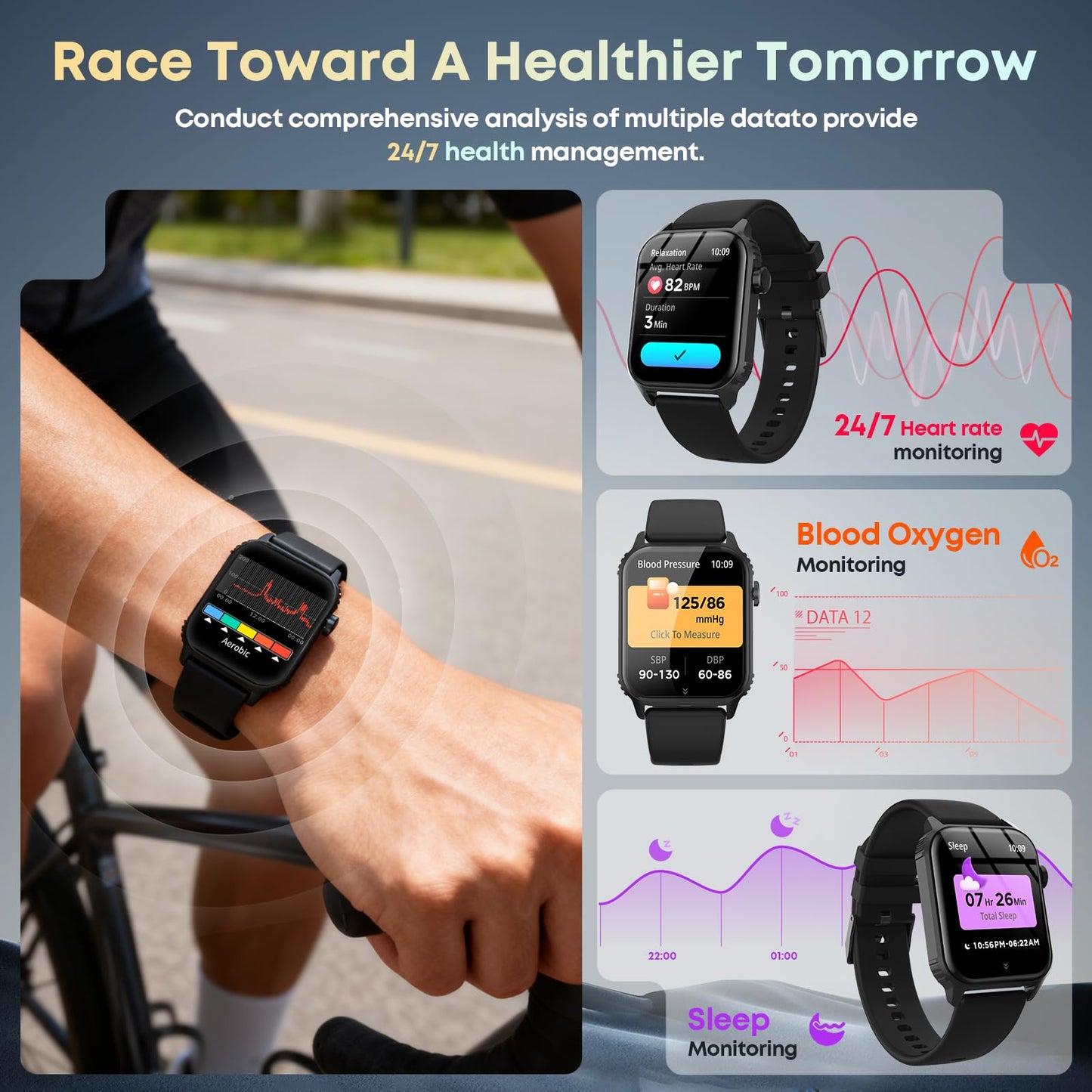 Smart Watch for Men, 120+ Sports Modes Smartwatch with 1.83" HD Touchsreen, Sleep Monitor, IP67 Waterproof, Bluetooth Call & Music Control Fitness Watch for iPhone/Android Black
