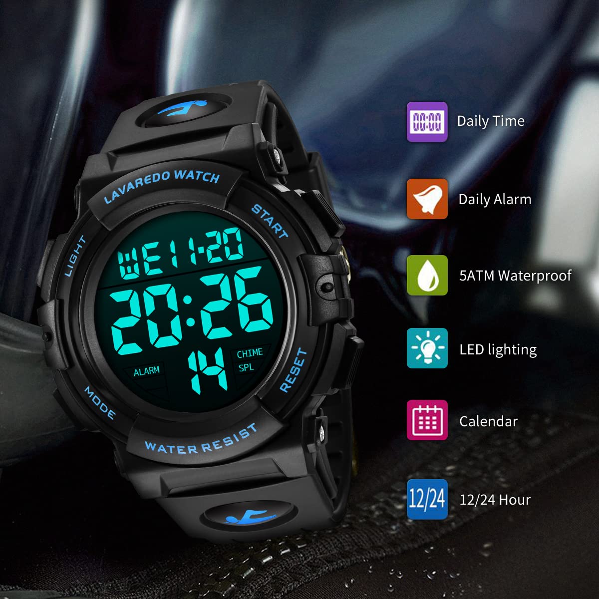 L LAVAREDO Mens Digital Watch Sports Military Watches Waterproof Outdoor Chronograph Wrist Watches for Men with LED Back Ligh/Alarm/Date