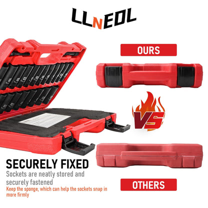 LLNEDL Impact Socket Set 3/8 Drive,95Pcs Deep&Shallow Socket Wrench Set,6 Point Metric&Standard Full |5/16"-3/4",8-22mm| with Spark Plug Sockets,72T Ratchet Handle, Screwdrivers for Automotive&Home