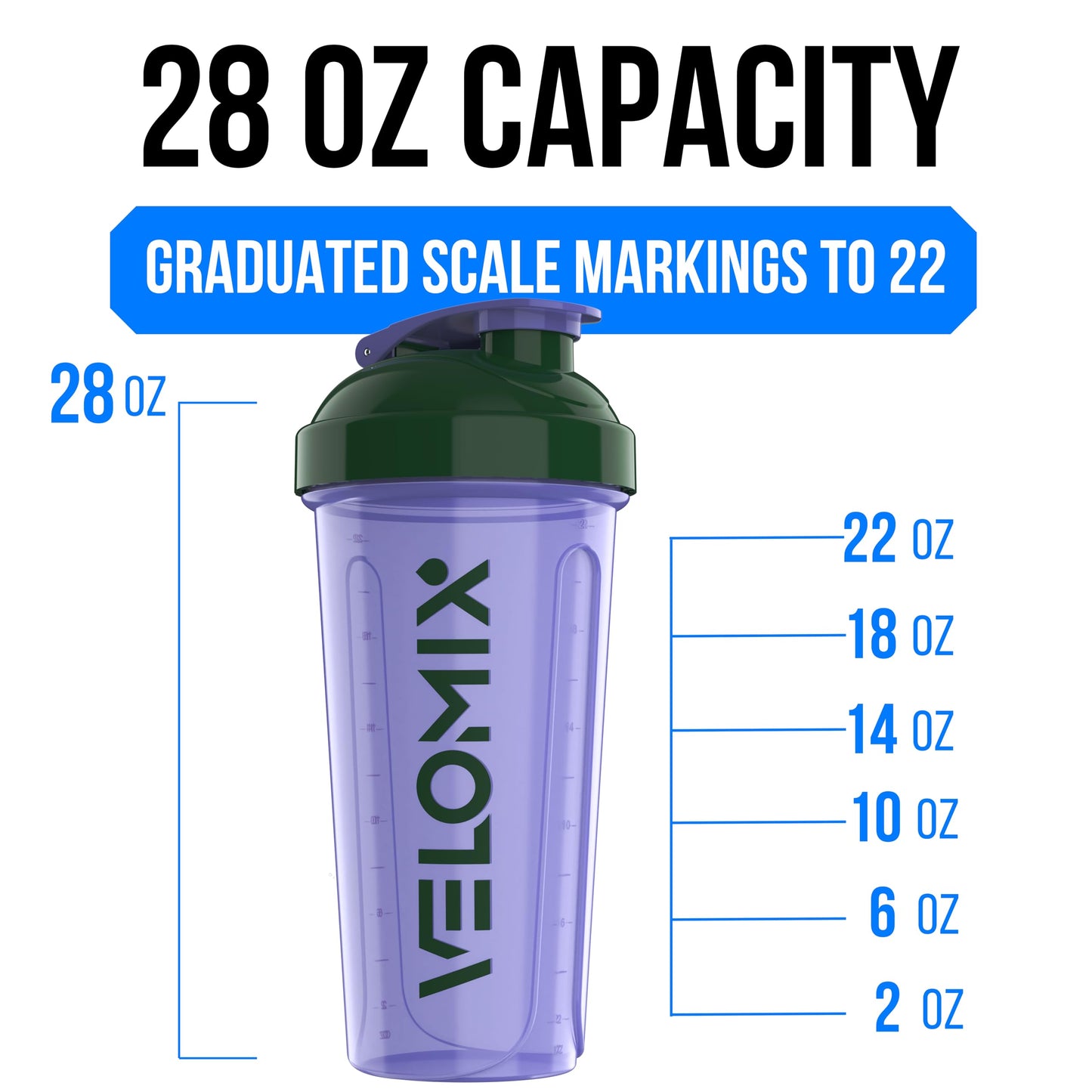 VELOMIX -2 Pack- 28 oz Protein Shaker Bottles for Protein Mixes - 2x Wire Whisk | Leak Proof Shaker Cups for Protein Shakes | Protein Shaker Bottle Pack (Black/Transparent)