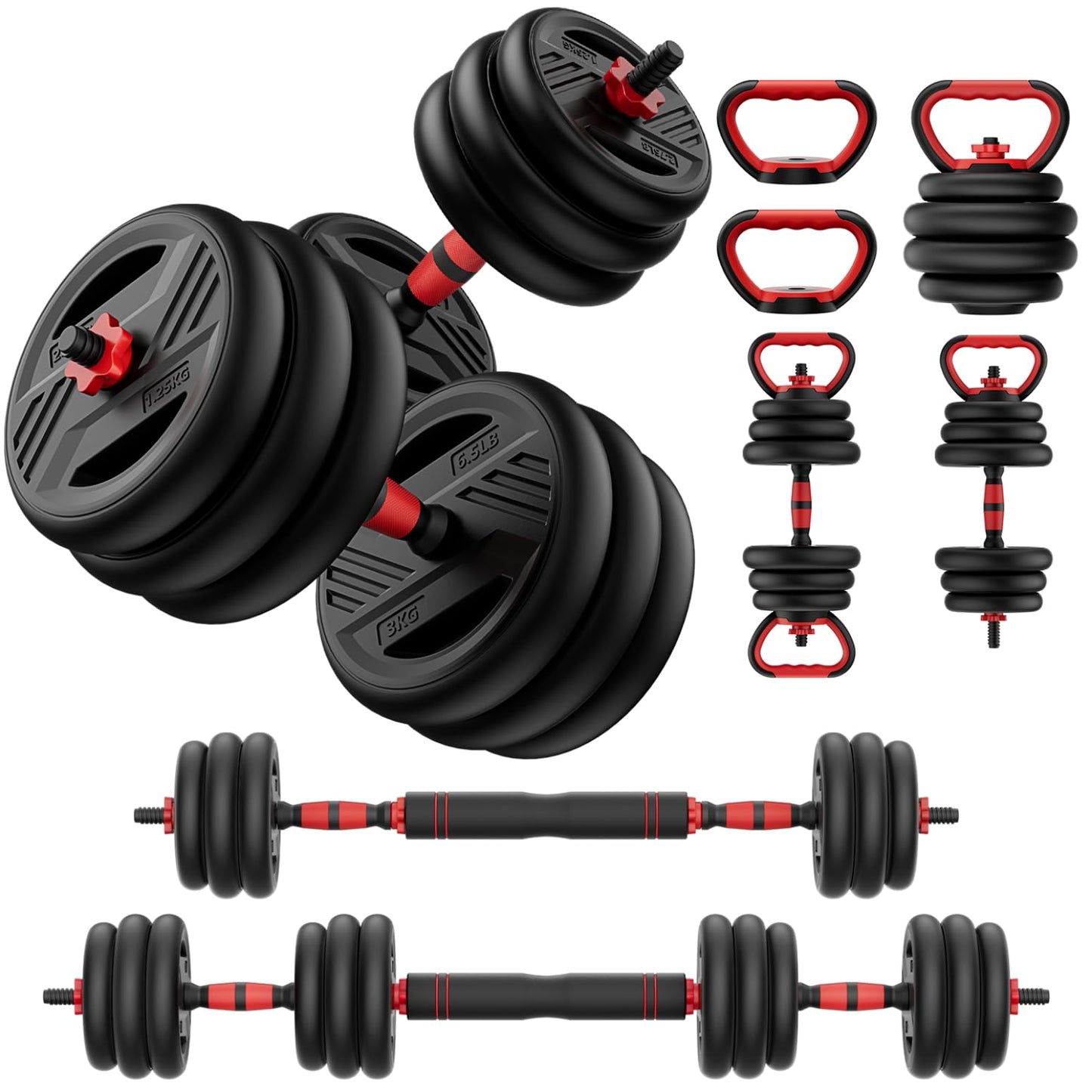 Adjustable Dumbbell Set, 20/30/45/70/90lbs Free Weight Set With Double Locknut, 5-in-1 Dumbbells Set Includes Barbell, Kettlebells, Push up Stand, Weight Plate, Fitness Exercise for Home Gym Suitable Men/Women