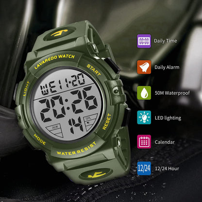 L LAVAREDO Mens Digital Watch Sports Military Watches Waterproof Outdoor Chronograph Wrist Watches for Men with LED Back Ligh/Alarm/Date