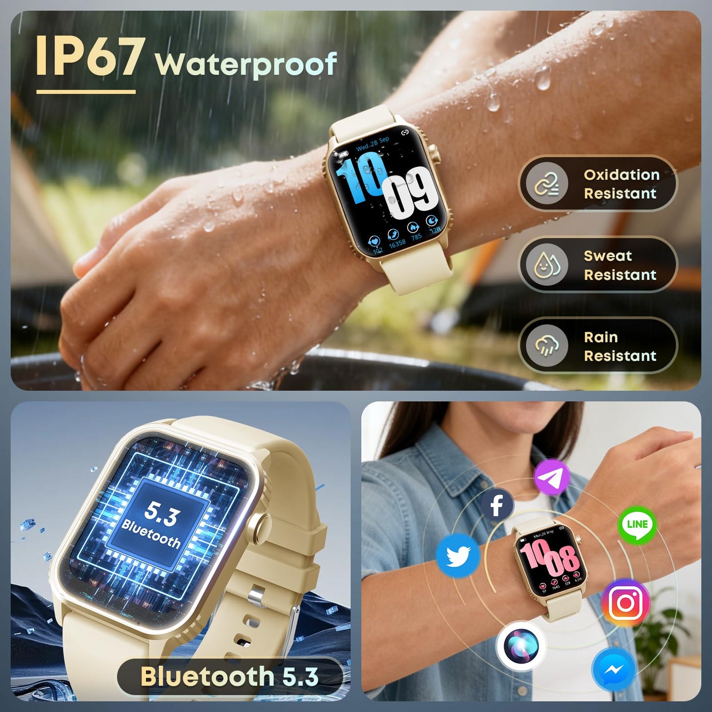 Smart Watch for Men, 120+ Sports Modes Smartwatch with 1.83" HD Touchsreen, Sleep Monitor, IP67 Waterproof, Bluetooth Call & Music Control Fitness Watch for iPhone/Android Black