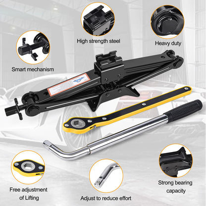 Scissor Car Jack 2 Ton (4409 lbs) Tire Changing Kit with Lug Wrench - Emergency Kit for Car, SUV, MPV