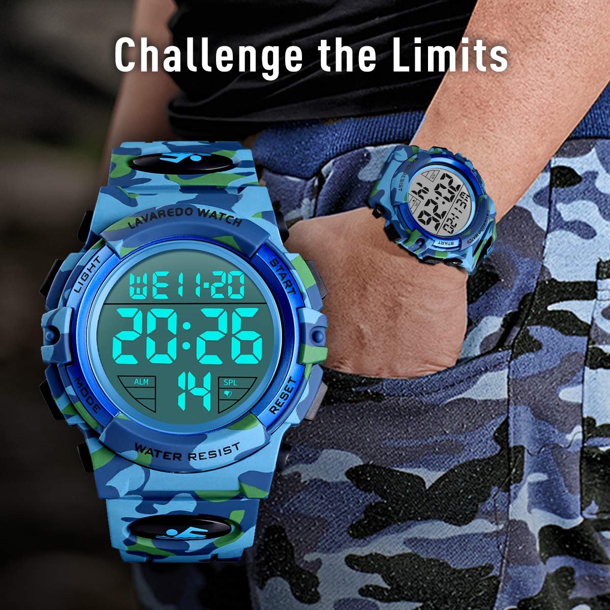 L LAVAREDO Mens Digital Watch Sports Military Watches Waterproof Outdoor Chronograph Wrist Watches for Men with LED Back Ligh/Alarm/Date