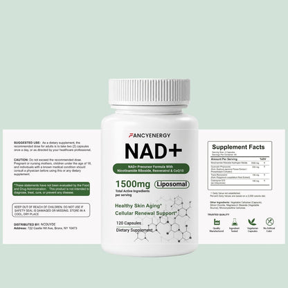 NAD+ Supplement, Liposomal NAD Nicotinamide Riboside Resveratrol 1500 mg - Anti-Aging & Brain Health, Improve Energy - Specifically for Women and Men, 120 Cout