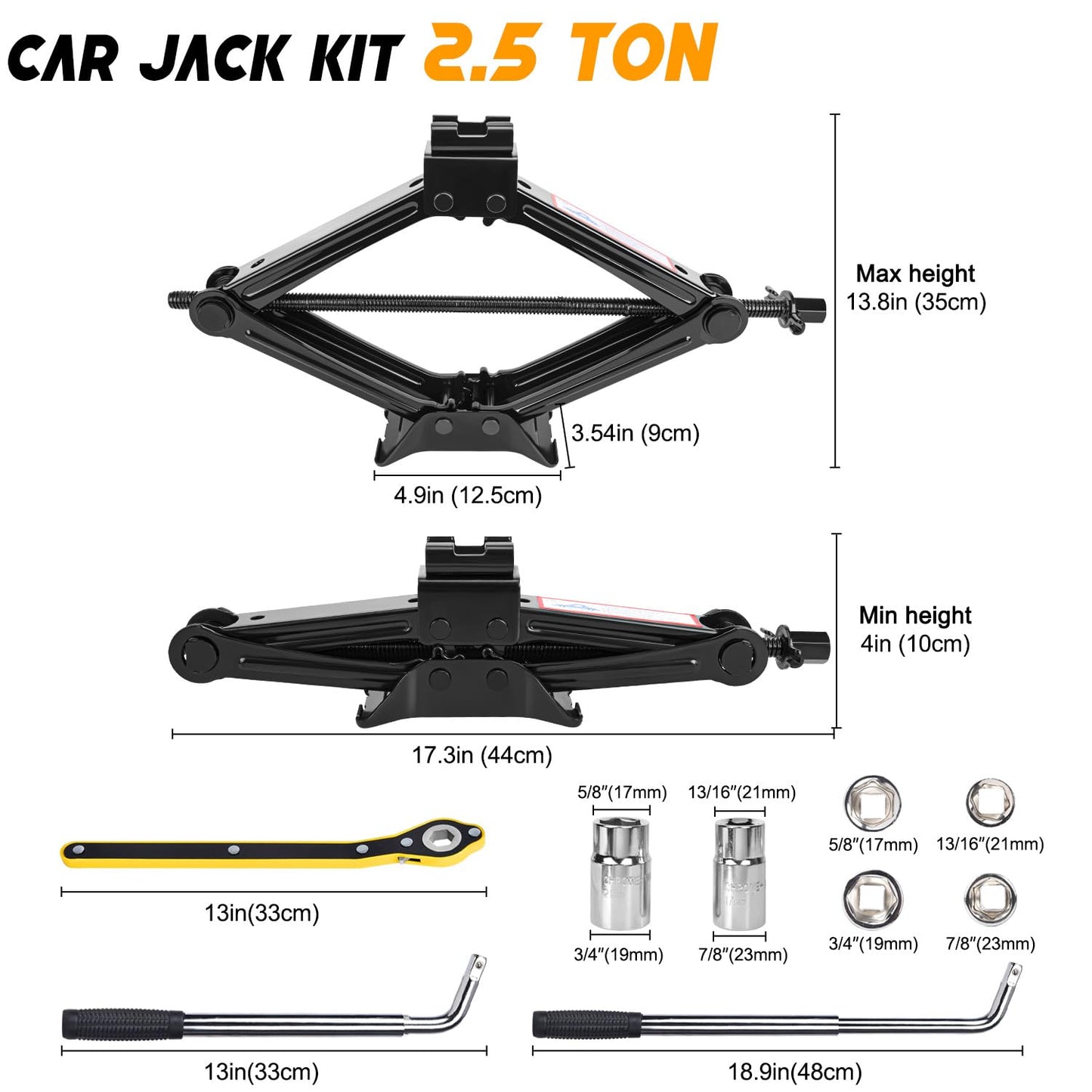 Scissor Car Jack 2 Ton (4409 lbs) Tire Changing Kit with Lug Wrench - Emergency Kit for Car, SUV, MPV