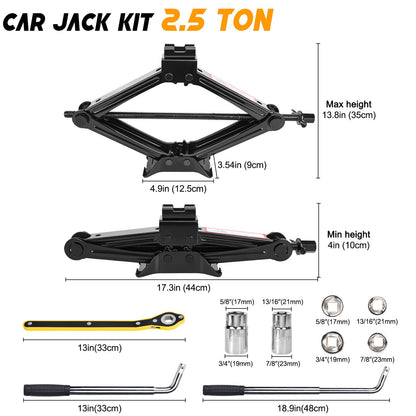 Scissor Car Jack 2 Ton (4409 lbs) Tire Changing Kit with Lug Wrench - Emergency Kit for Car, SUV, MPV
