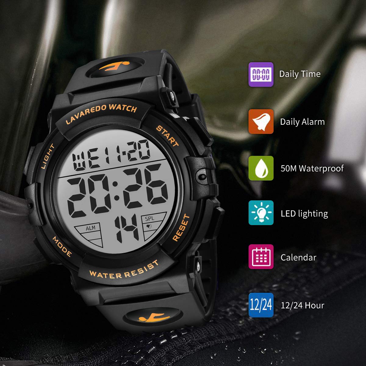 L LAVAREDO Mens Digital Watch Sports Military Watches Waterproof Outdoor Chronograph Wrist Watches for Men with LED Back Ligh/Alarm/Date